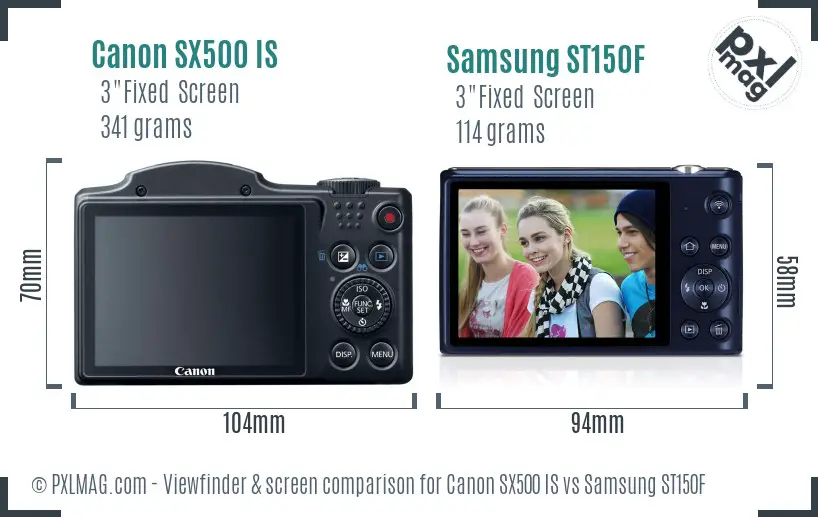 Canon SX500 IS vs Samsung ST150F Screen and Viewfinder comparison