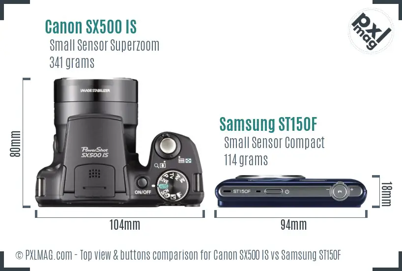 Canon SX500 IS vs Samsung ST150F top view buttons comparison