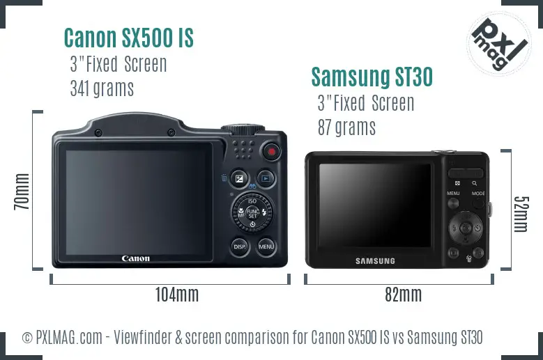 Canon SX500 IS vs Samsung ST30 Screen and Viewfinder comparison