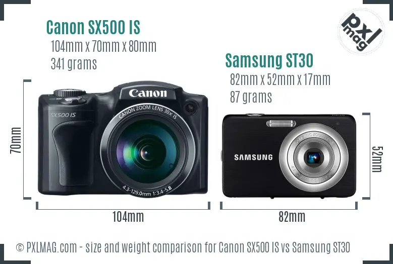 Canon SX500 IS vs Samsung ST30 size comparison