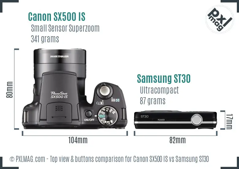 Canon SX500 IS vs Samsung ST30 top view buttons comparison