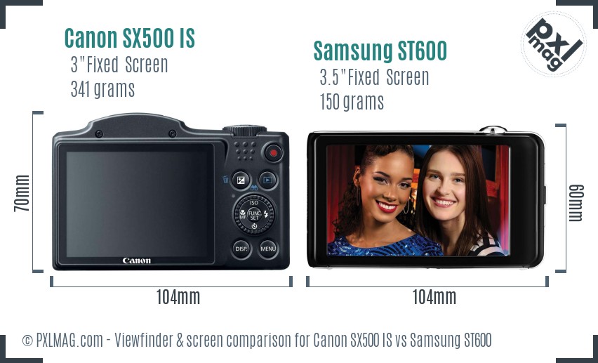 Canon SX500 IS vs Samsung ST600 Screen and Viewfinder comparison