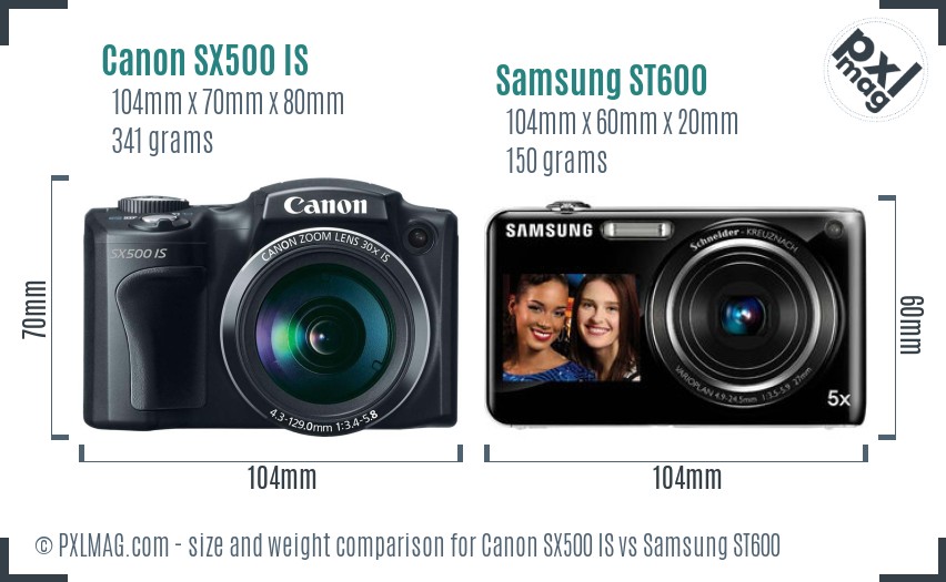 Canon SX500 IS vs Samsung ST600 size comparison