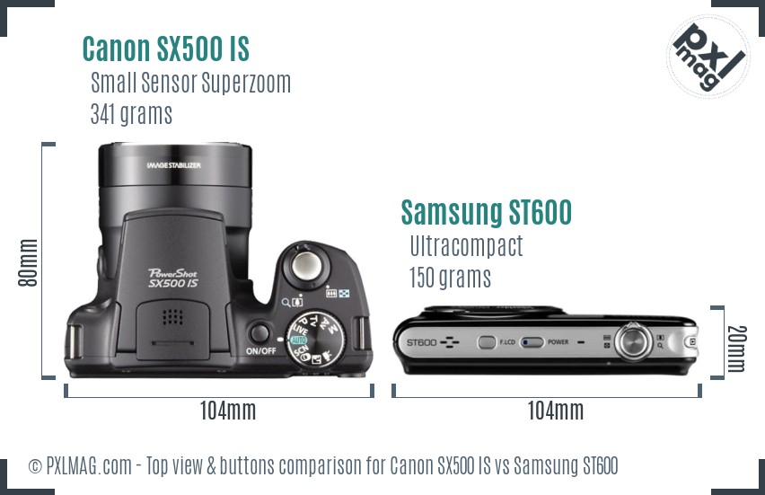 Canon SX500 IS vs Samsung ST600 top view buttons comparison