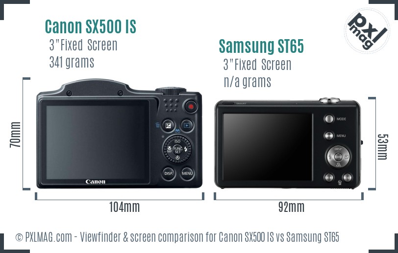 Canon SX500 IS vs Samsung ST65 Screen and Viewfinder comparison