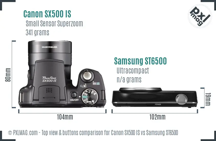 Canon SX500 IS vs Samsung ST6500 top view buttons comparison