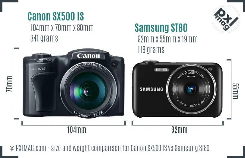 Canon SX500 IS vs Samsung ST80 size comparison