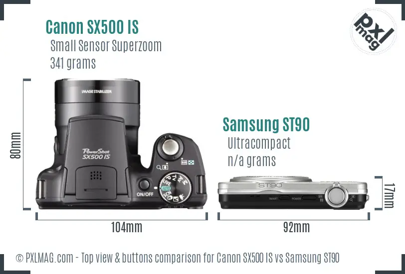 Canon SX500 IS vs Samsung ST90 top view buttons comparison Canon SX500 IS vs Samsung ST90 top view buttons comparison