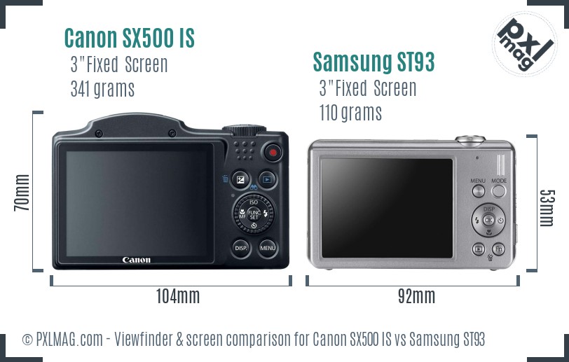 Canon SX500 IS vs Samsung ST93 Screen and Viewfinder comparison