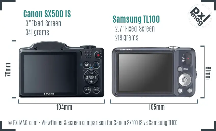 Canon SX500 IS vs Samsung TL100 Screen and Viewfinder comparison