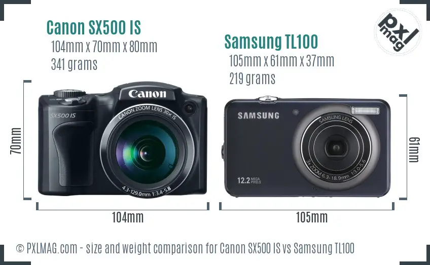 Canon SX500 IS vs Samsung TL100 size comparison