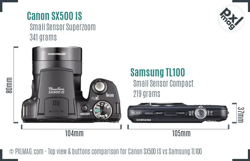 Canon SX500 IS vs Samsung TL100 top view buttons comparison