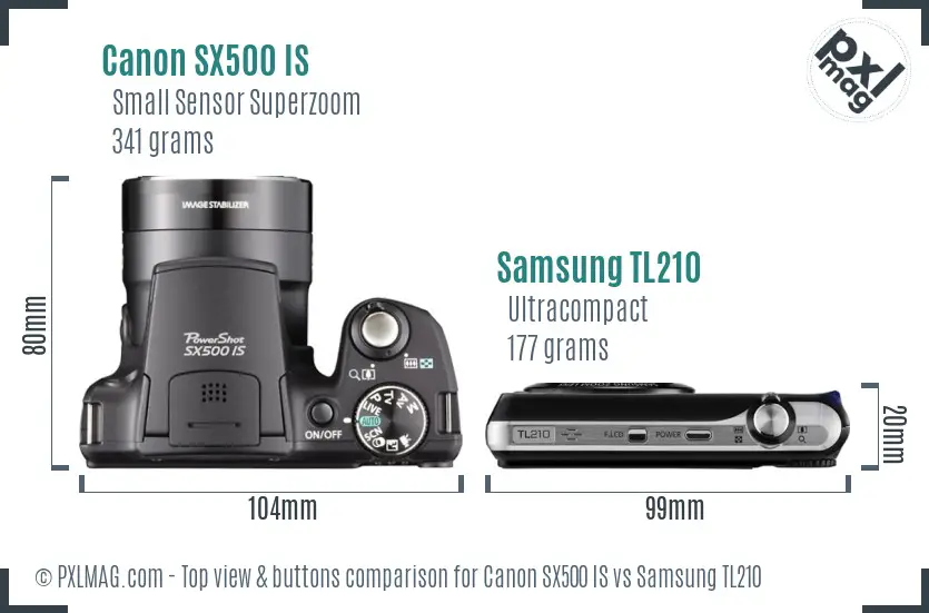 Canon SX500 IS vs Samsung TL210 top view buttons comparison