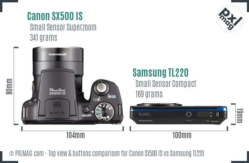Canon SX500 IS vs Samsung TL220 top view buttons comparison Canon SX500 IS vs Samsung TL220 top view buttons comparison