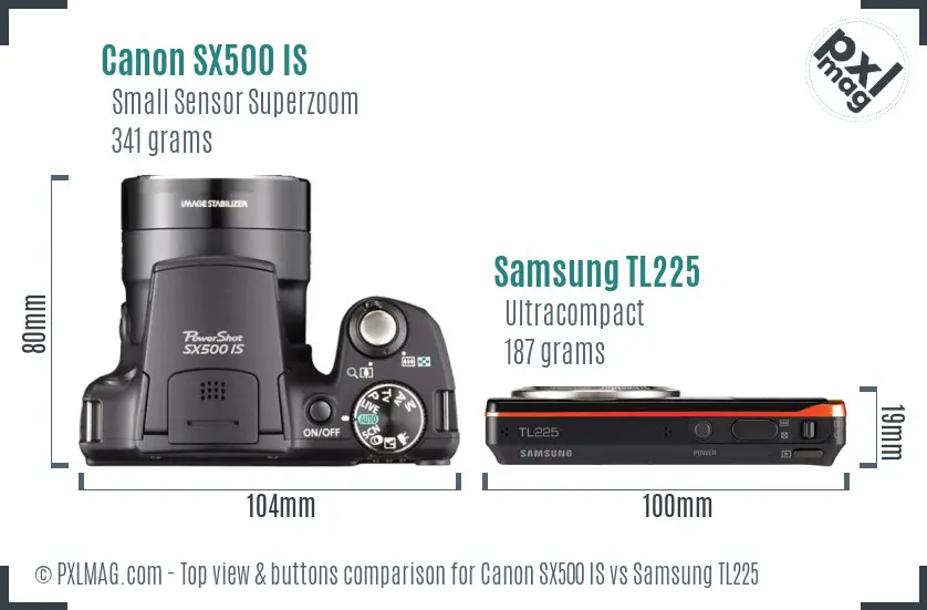 Canon SX500 IS vs Samsung TL225 top view buttons comparison