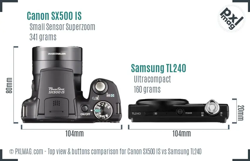 Canon SX500 IS vs Samsung TL240 top view buttons comparison Canon SX500 IS vs Samsung TL240 top view buttons comparison