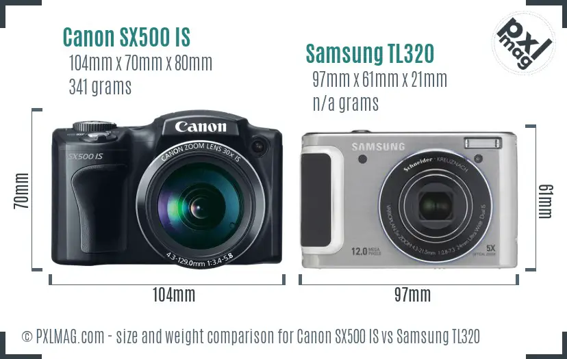 Canon SX500 IS vs Samsung TL320 size comparison