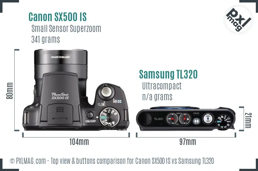 Canon SX500 IS vs Samsung TL320 top view buttons comparison