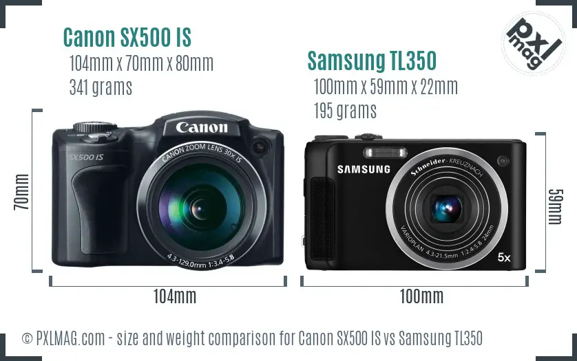 Canon SX500 IS vs Samsung TL350 size comparison
