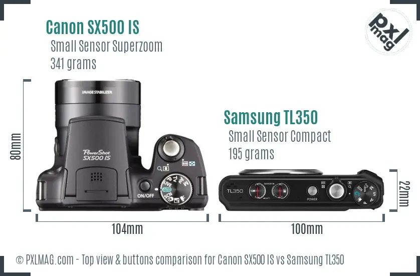 Canon SX500 IS vs Samsung TL350 top view buttons comparison