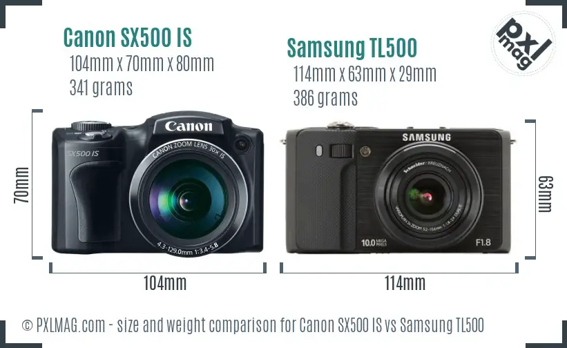 Canon SX500 IS vs Samsung TL500 size comparison