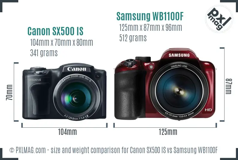Canon SX500 IS vs Samsung WB1100F size comparison