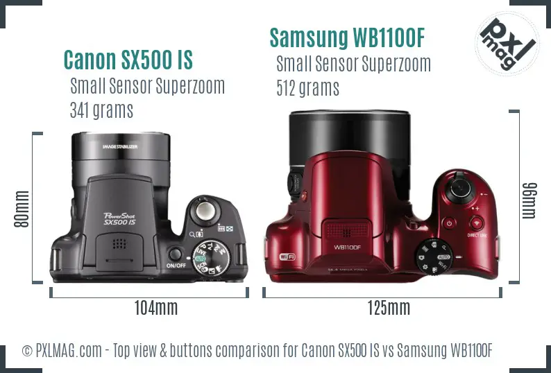 Canon SX500 IS vs Samsung WB1100F top view buttons comparison