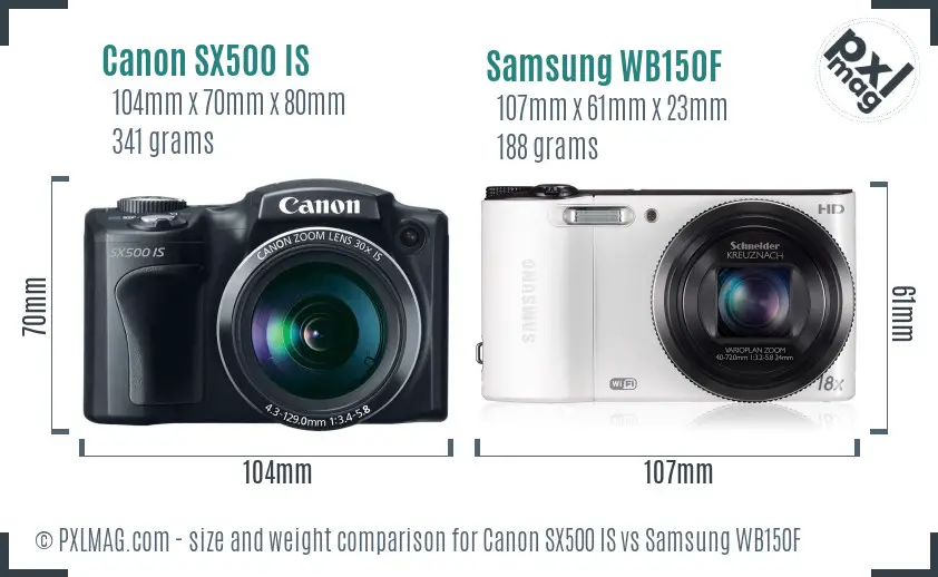 Canon SX500 IS vs Samsung WB150F size comparison
