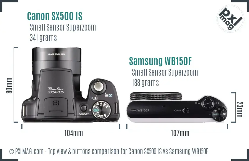 Canon SX500 IS vs Samsung WB150F top view buttons comparison