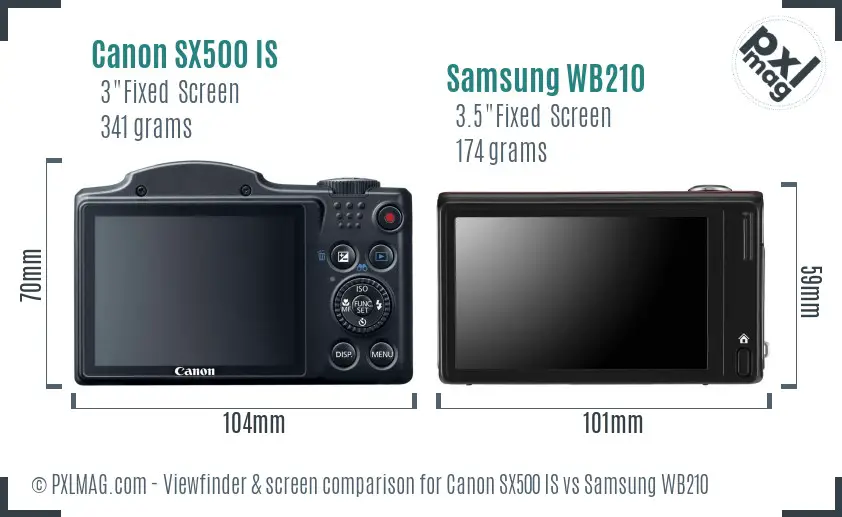 Canon SX500 IS vs Samsung WB210 Screen and Viewfinder comparison