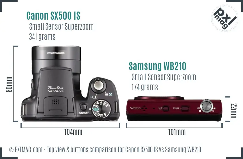 Canon SX500 IS vs Samsung WB210 top view buttons comparison