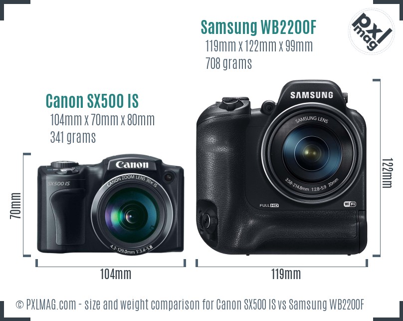 Canon SX500 IS vs Samsung WB2200F size comparison