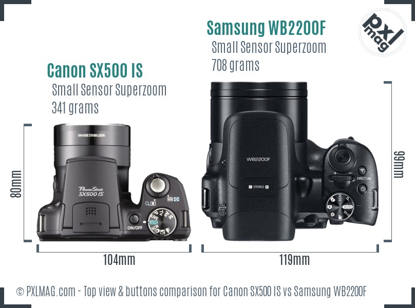 Canon SX500 IS vs Samsung WB2200F top view buttons comparison