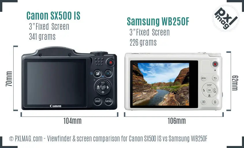 Canon SX500 IS vs Samsung WB250F Screen and Viewfinder comparison
