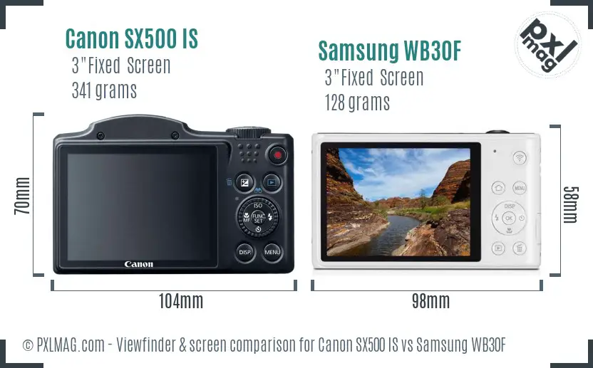 Canon SX500 IS vs Samsung WB30F Screen and Viewfinder comparison