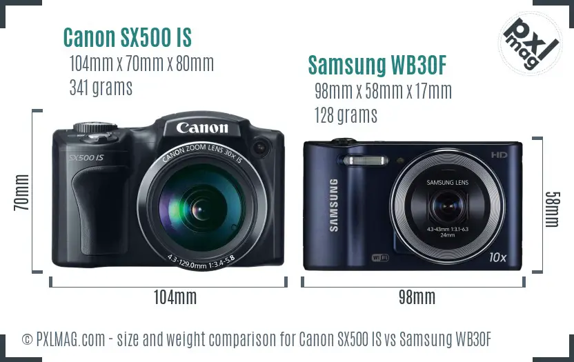 Canon SX500 IS vs Samsung WB30F size comparison