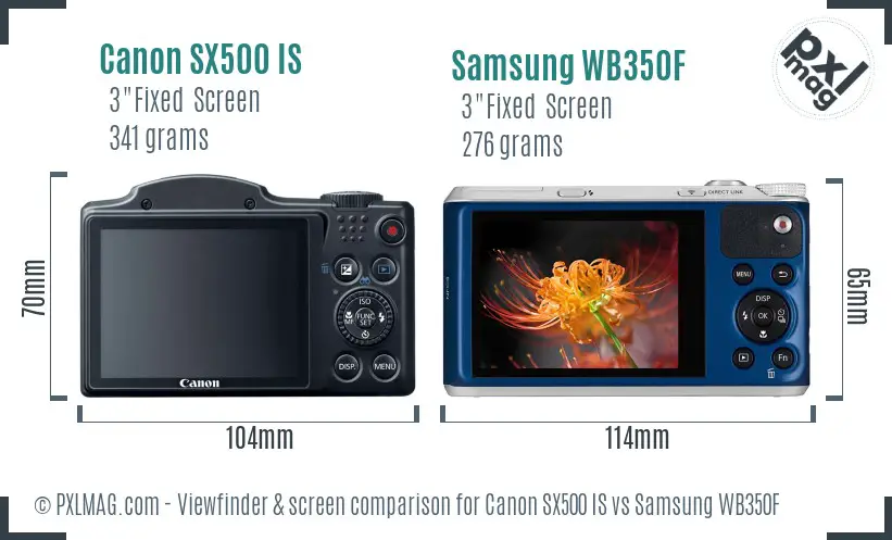 Canon SX500 IS vs Samsung WB350F Screen and Viewfinder comparison