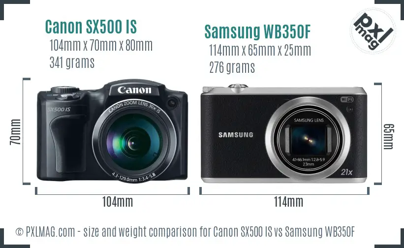 Canon SX500 IS vs Samsung WB350F size comparison