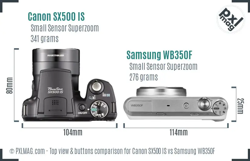 Canon SX500 IS vs Samsung WB350F top view buttons comparison