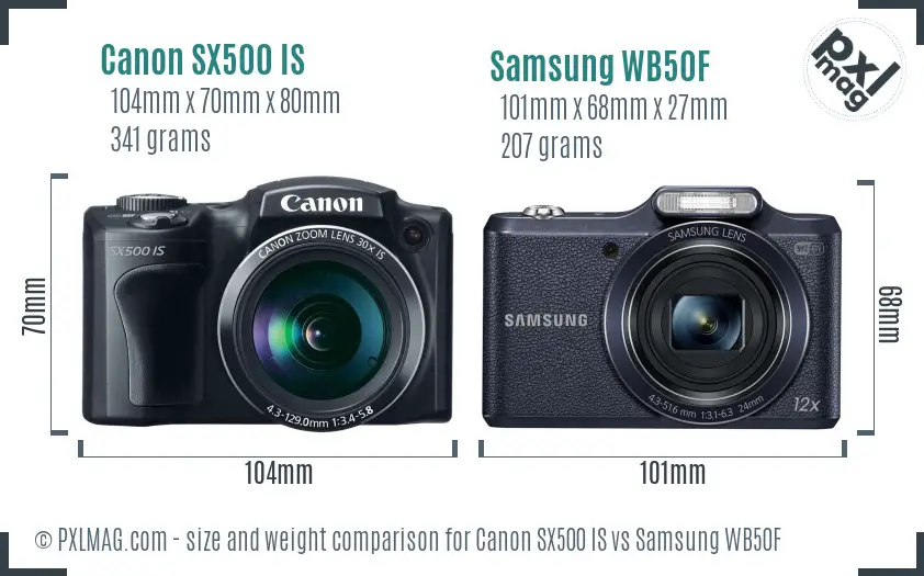 Canon SX500 IS vs Samsung WB50F size comparison Canon SX500 IS vs Samsung WB50F size comparison