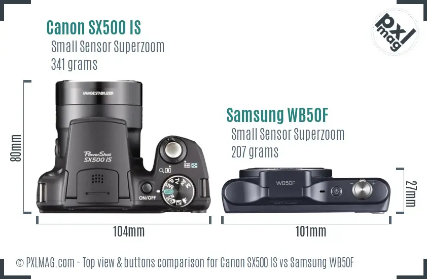Canon SX500 IS vs Samsung WB50F top view buttons comparison Canon SX500 IS vs Samsung WB50F top view buttons comparison