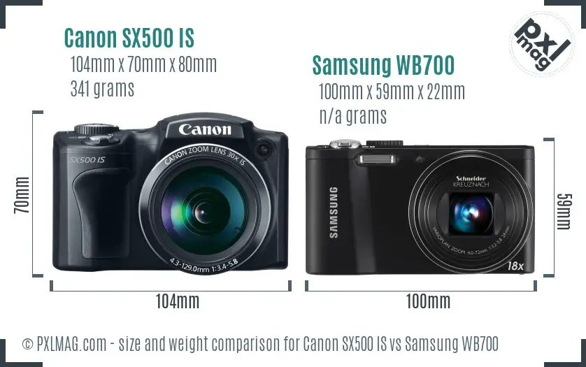 Canon SX500 IS vs Samsung WB700 size comparison