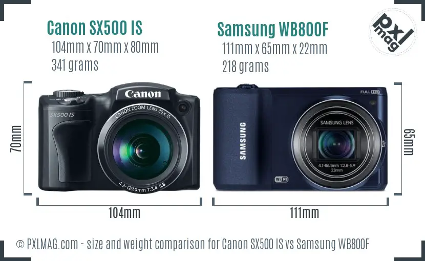 Canon SX500 IS vs Samsung WB800F size comparison