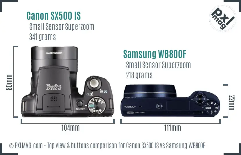 Canon SX500 IS vs Samsung WB800F top view buttons comparison