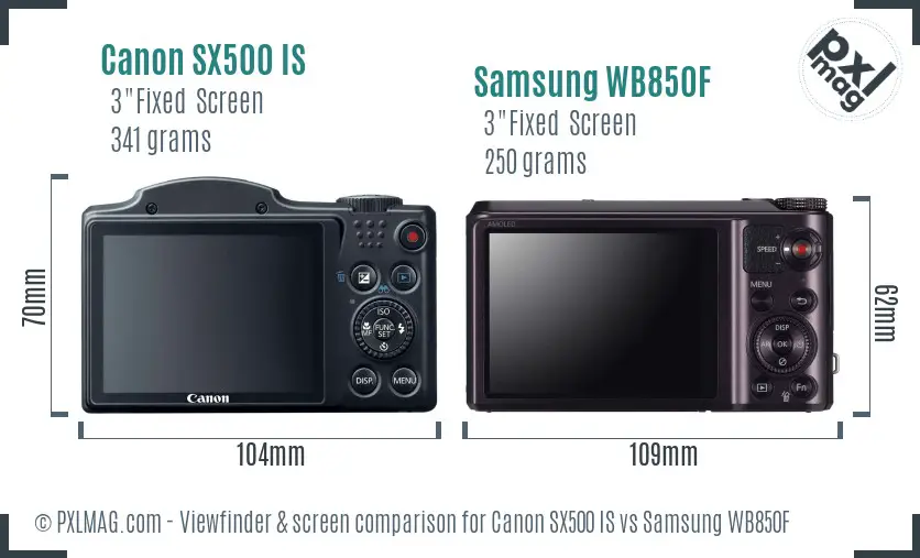 Canon SX500 IS vs Samsung WB850F Screen and Viewfinder comparison