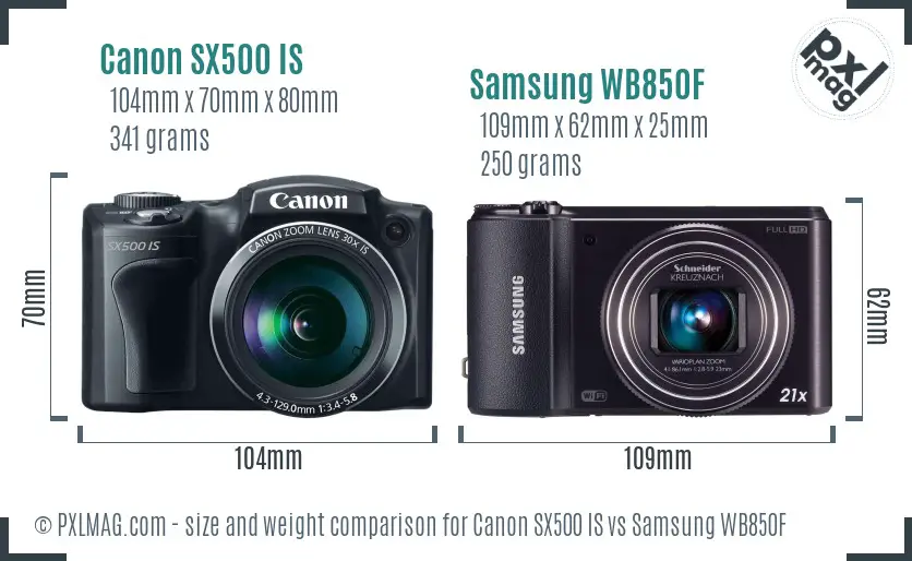 Canon SX500 IS vs Samsung WB850F size comparison