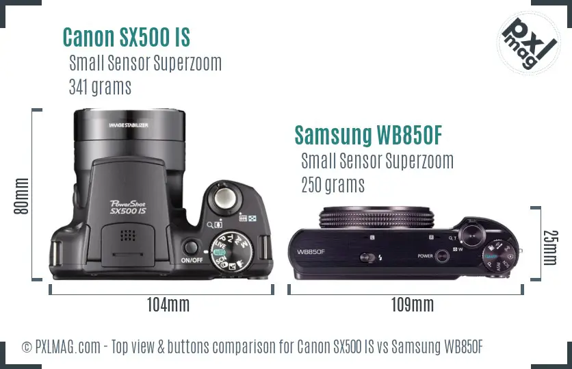 Canon SX500 IS vs Samsung WB850F top view buttons comparison