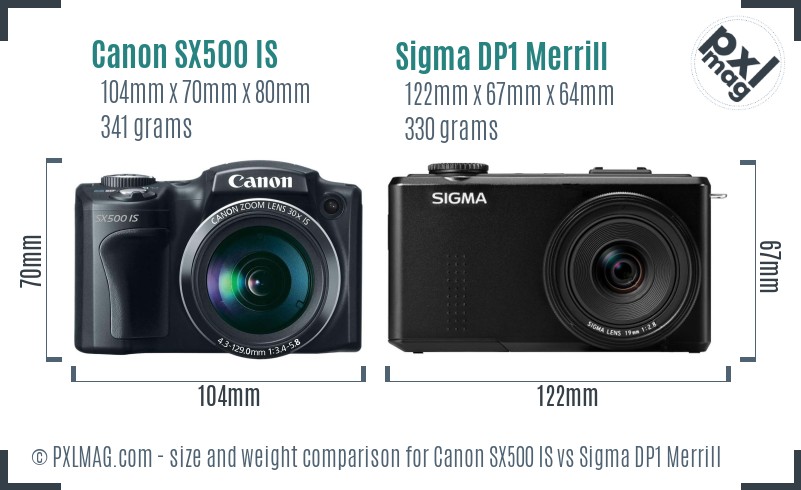 Canon SX500 IS vs Sigma DP1 Merrill size comparison