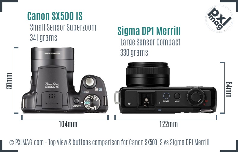 Canon SX500 IS vs Sigma DP1 Merrill top view buttons comparison