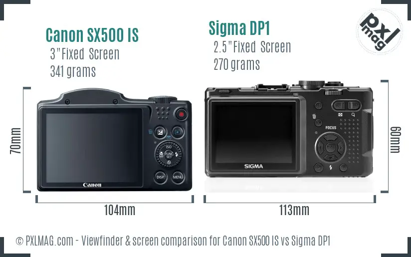 Canon SX500 IS vs Sigma DP1 Screen and Viewfinder comparison